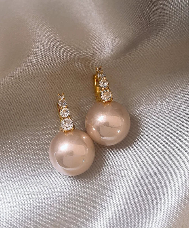 Cute Pink Copper Alloy Pearl Hoop Earrings