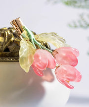 Cute Pink Copper Colored Glaze Tulip Hairpin