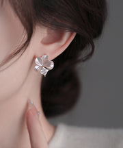 Cute Pink Copper Overgild Zircon Petal Stud Earrings