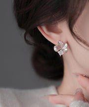 Cute Pink Copper Overgild Zircon Petal Stud Earrings