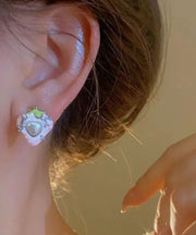 Cute Pink Copper Zircon Pearl Strawberry Love Stud Earrings