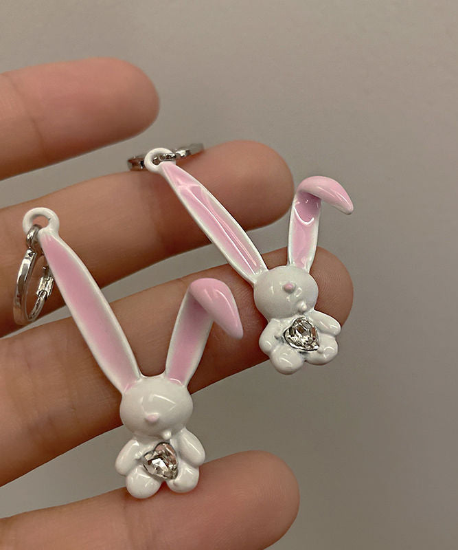 Cute Pink Copper Zircon Spray Painting Little Rabbit Drop Earrings