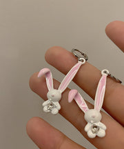 Cute Pink Copper Zircon Spray Painting Little Rabbit Drop Earrings