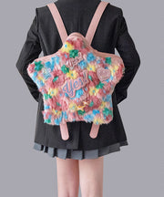 Cute Pink Five-pointed Star Patchwork Faux Fur Girls Backpack Bag