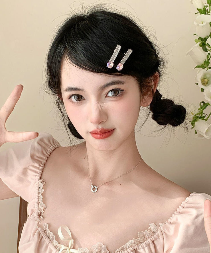 Cute Pink Metal Zircon Crystal A Pair Hairpin