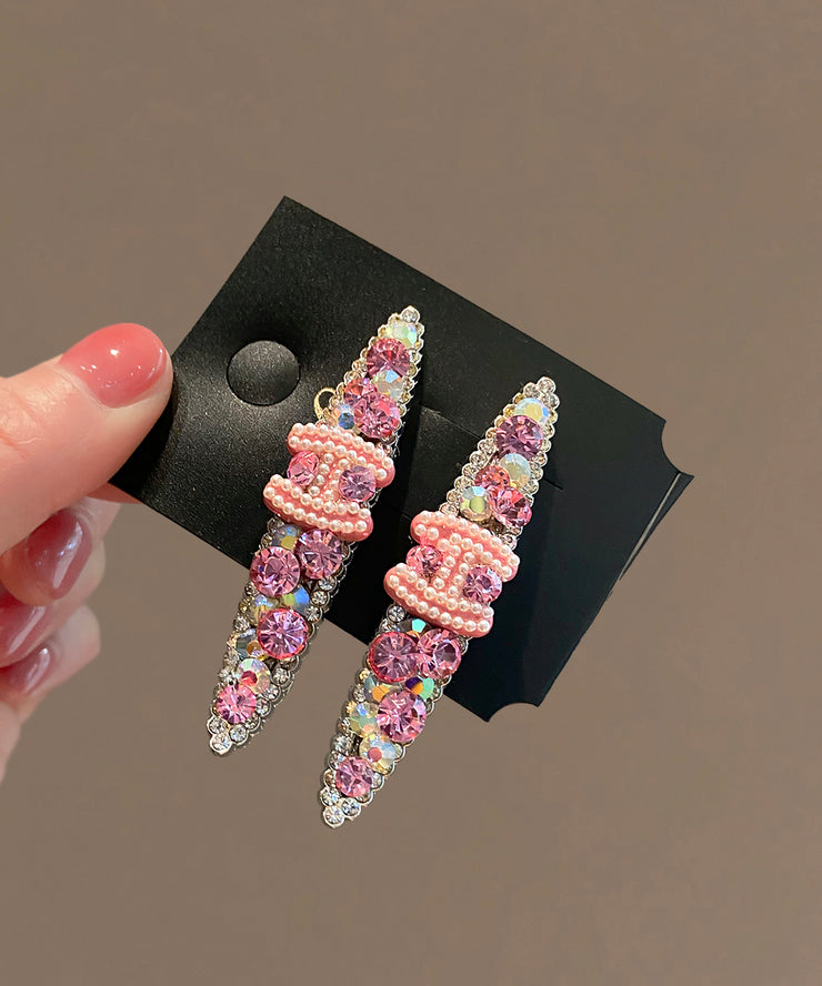 Cute Pink Metal Zircon Pearl Graphic Hairpin