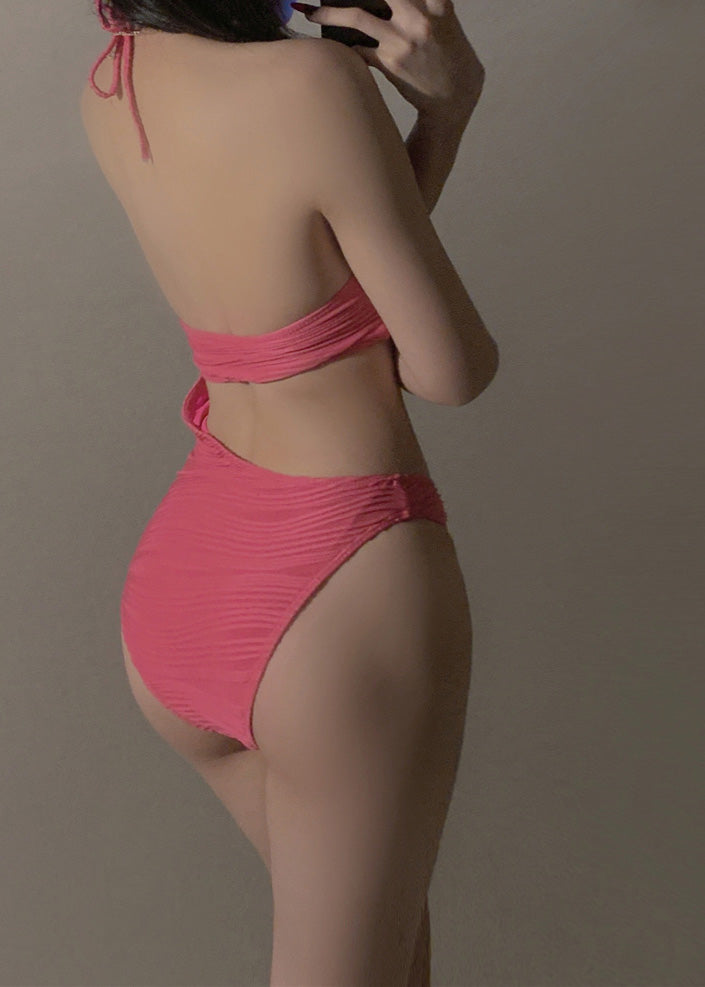 Cute Pink Patchwork Asymmetrical Hollow Out Bodysuits