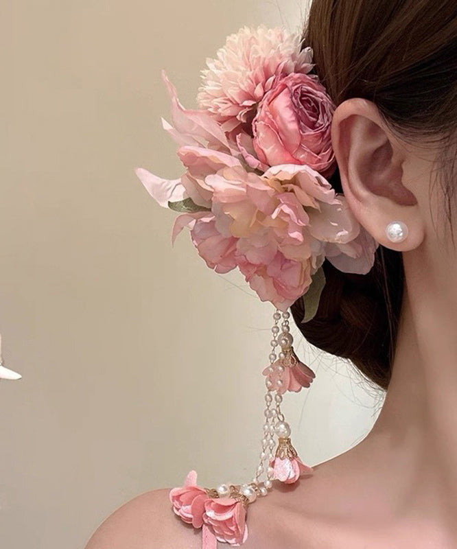 Cute Pink Peony Tassel Hairpin