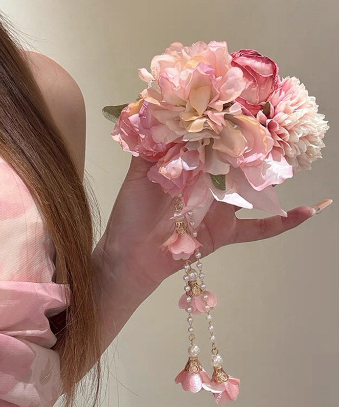 Cute Pink Peony Tassel Hairpin