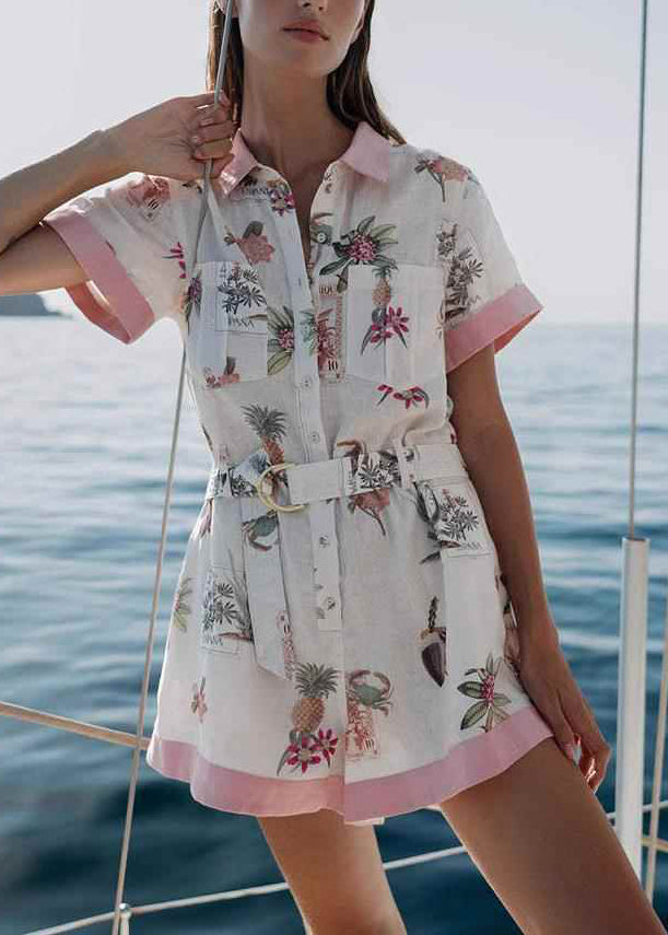 Cute Pink Peter Pan Collar Button Shirts And Shorts Two Pieces Set Summer