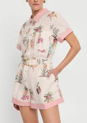 Cute Pink Peter Pan Collar Button Shirts And Shorts Two Pieces Set Summer