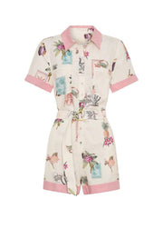 Cute Pink Peter Pan Collar Button Shirts And Shorts Two Pieces Set Summer