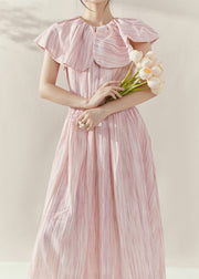 Cute Pink Peter Pan Collar Tie Waist Maxi Dress Short Sleeve
