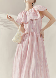 Cute Pink Peter Pan Collar Tie Waist Maxi Dress Short Sleeve