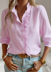 Cute Pink Stand Collar Button Shirt Fall