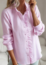 Cute Pink Stand Collar Button Shirt Fall