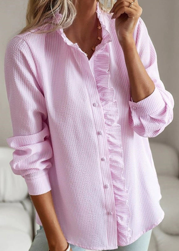 Cute Pink Stand Collar Button Shirt Fall
