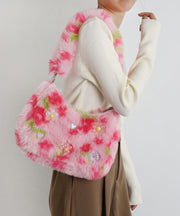 Cute Pink Tie Dye Faux Fur Womens Shoulder Bags