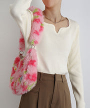 Cute Pink Tie Dye Faux Fur Womens Shoulder Bags