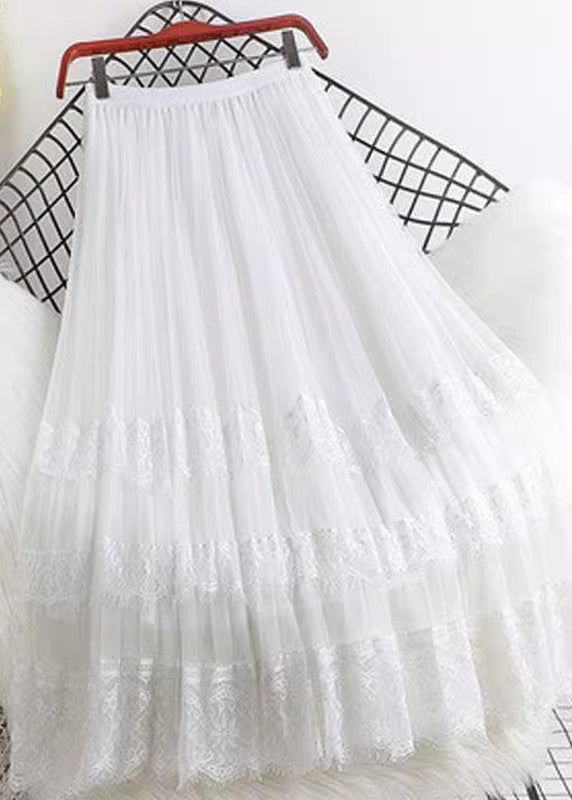 Cute Pink Tulle A Line Skirt Summer Lace Patchwork