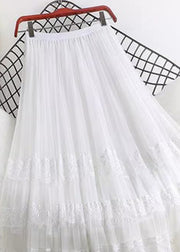 Cute Pink Tulle A Line Skirt Summer Lace Patchwork