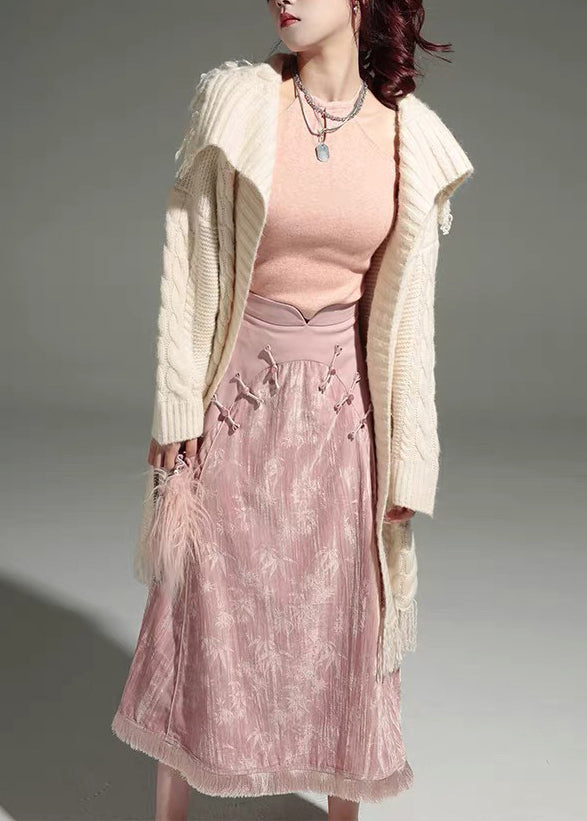 Cute Pink Tulle Patchwork Shirts And Maxi Skirts Two Piece Set Long Sleeve