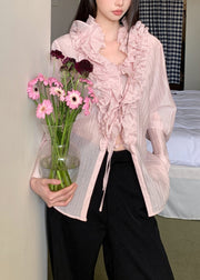 Cute Pink V Neck Patchwork Shirt Fall