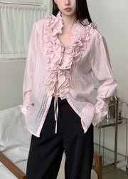 Cute Pink V Neck Patchwork Shirt Fall