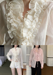Cute Pink V Neck Patchwork Shirt Fall