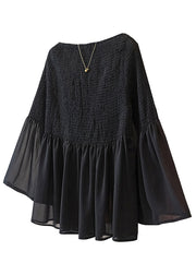 Cute Pink Wrinkled Chiffon Blouse Tops Flare Sleeve