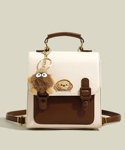 Cute Plush Toy Patchwork Faux Leather Backpack Bag