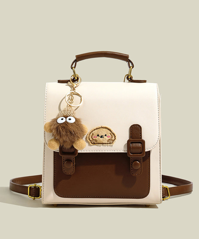 Cute Plush Toy Patchwork Faux Leather Backpack Bag