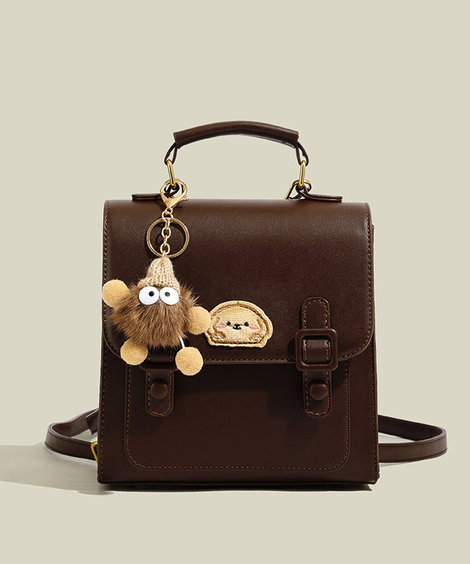 Cute Plush Toy Patchwork Faux Leather Backpack Bag