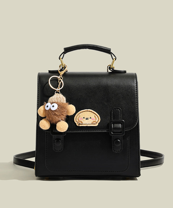 Cute Plush Toy Patchwork Faux Leather Backpack Bag
