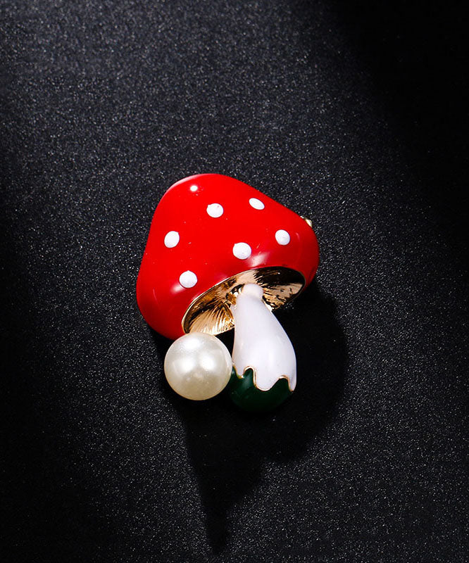 Cute Purple Alloy Zircon Pearl Mushroom Brooches