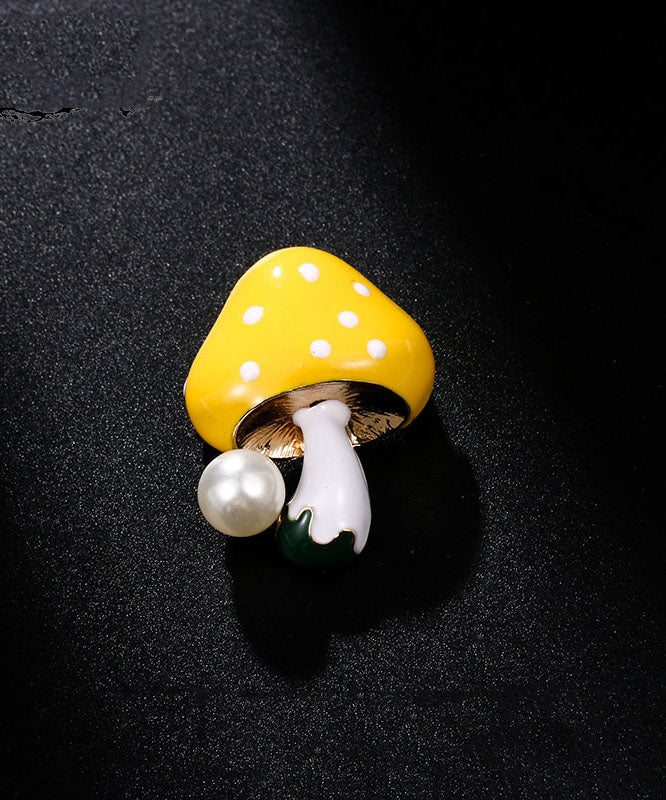 Cute Purple Alloy Zircon Pearl Mushroom Brooches