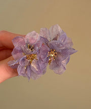 Cute Purple Copper Alloy Tulle Floral Stud Earrings