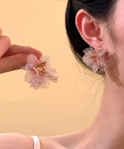 Cute Purple Copper Alloy Tulle Floral Stud Earrings