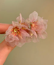 Cute Purple Copper Alloy Tulle Floral Stud Earrings