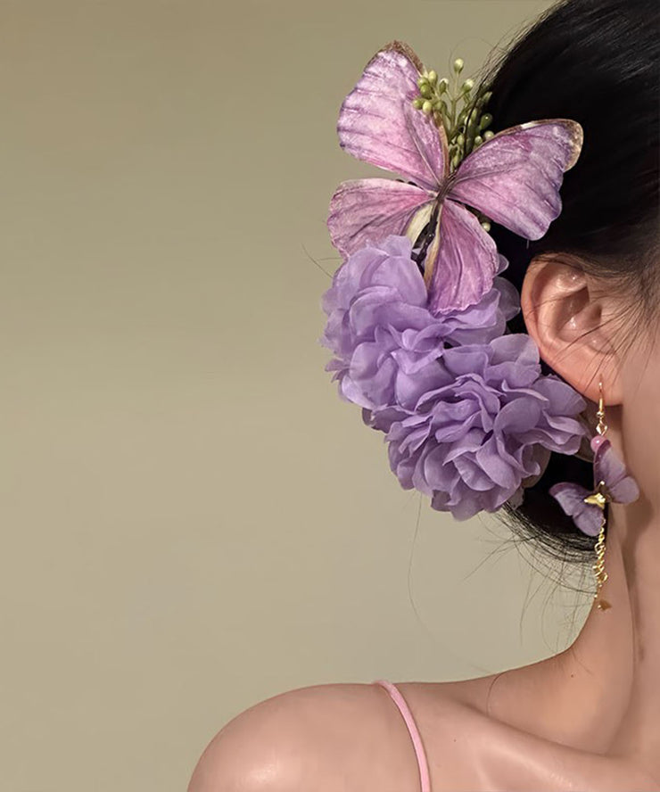 Cute Purple Sterling Silver Overgild Floral Butterfly Hairpin