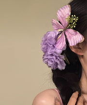 Cute Purple Sterling Silver Overgild Floral Butterfly Hairpin