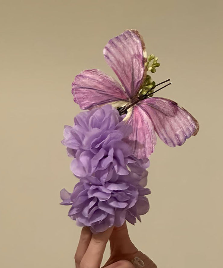 Cute Purple Sterling Silver Overgild Floral Butterfly Hairpin