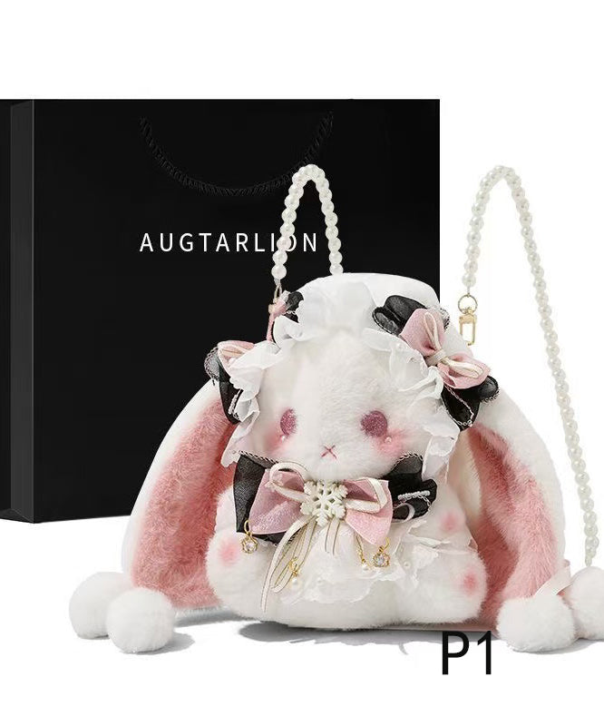 Cute Rabbit Doll Bow Decorated Faux Fur Backpack Bag