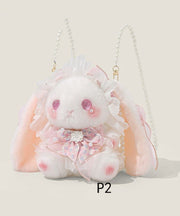 Cute Rabbit Doll Bow Decorated Faux Fur Backpack Bag