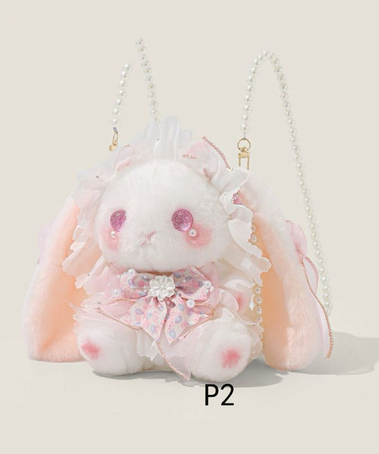 Cute Rabbit Doll Bow Decorated Faux Fur Backpack Bag
