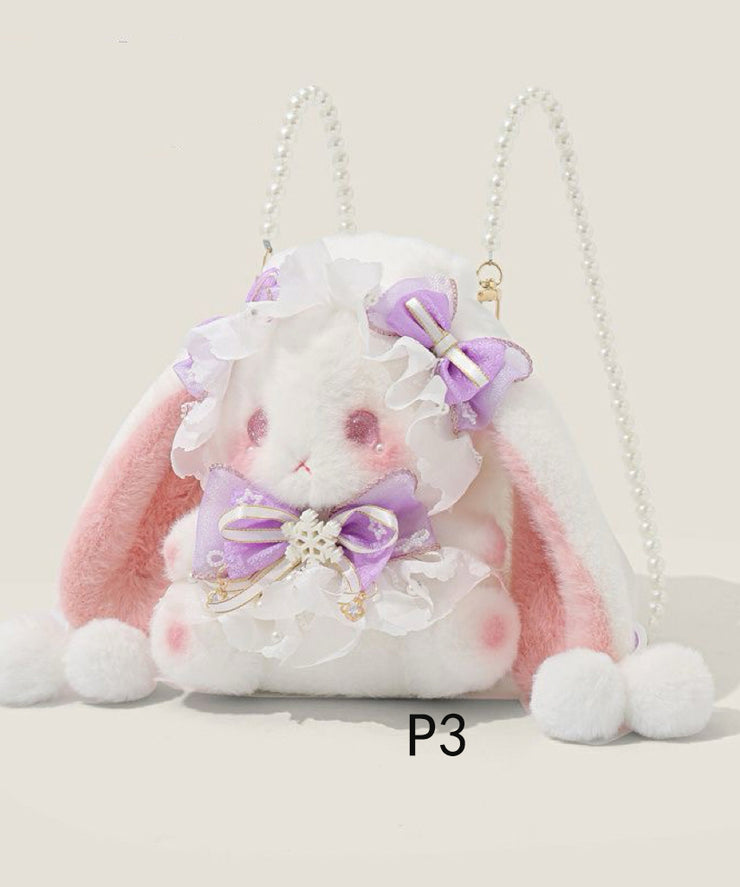 Cute Rabbit Doll Bow Decorated Faux Fur Backpack Bag
