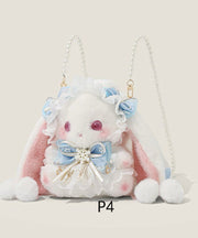 Cute Rabbit Doll Bow Decorated Faux Fur Backpack Bag