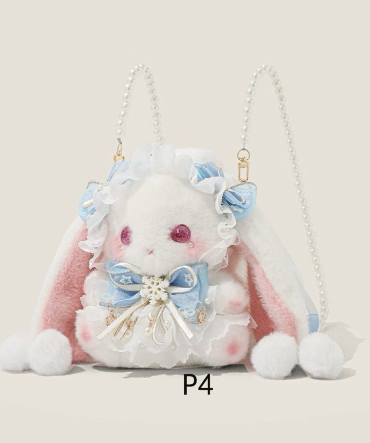 Cute Rabbit Doll Bow Decorated Faux Fur Backpack Bag