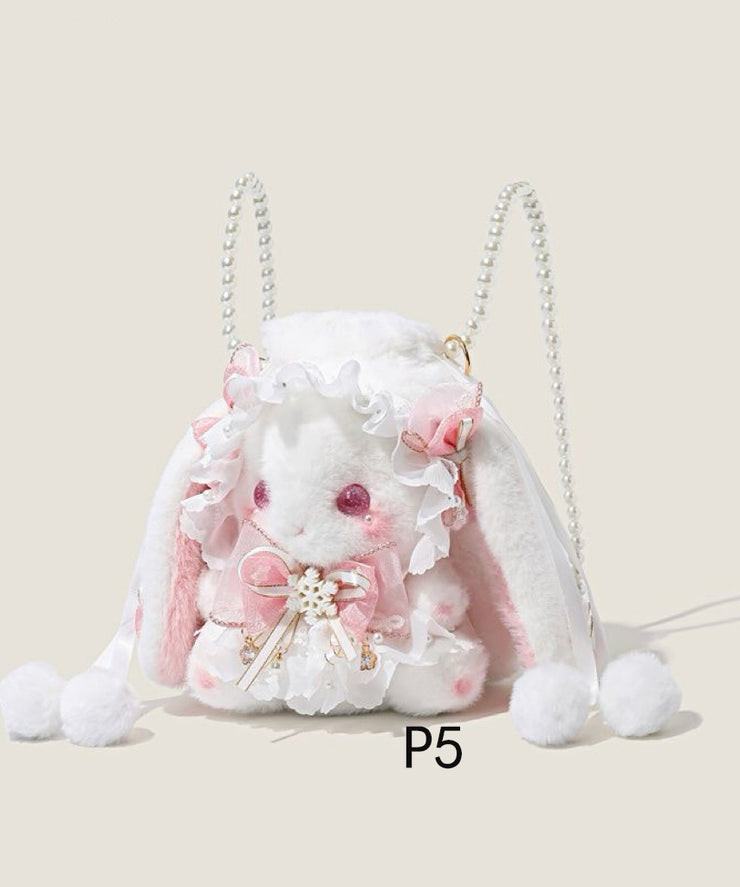 Cute Rabbit Doll Bow Decorated Faux Fur Backpack Bag
