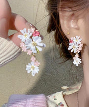 Cute Rainbow Copper Drip Glaze Floral Drop Earrings